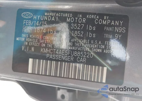 2015 Hyundai Accent Gls z USA, uszkodzony, nr VIN KMHCT4AE5FU885220
